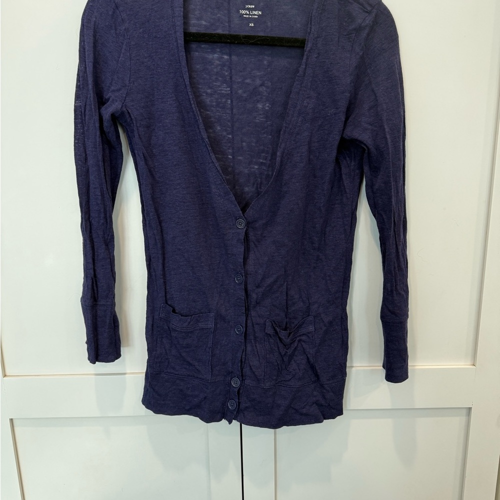 JCrew Women's Blue Linen Cardigan Sweater